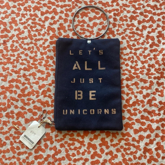 unique arty canvas and gun metal bag by KBD STUDIO unicorns - Picture 1 of 13